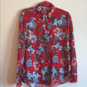 Red Floral Button Down
